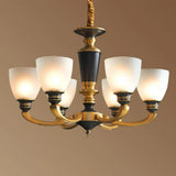 Traditional Frosted Glass Bell Chandelier - Black-Bronze Hanging Ceiling Light For Living Room 6 /