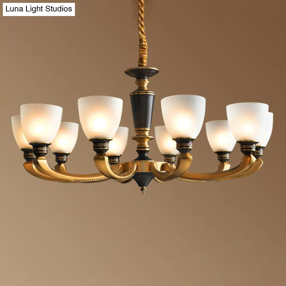 Traditional Frosted Glass Bell Chandelier - Black-Bronze Hanging Ceiling Light For Living Room