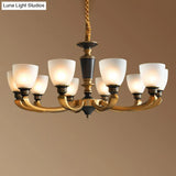 Traditional Frosted Glass Bell Chandelier - Black-Bronze Hanging Ceiling Light For Living Room