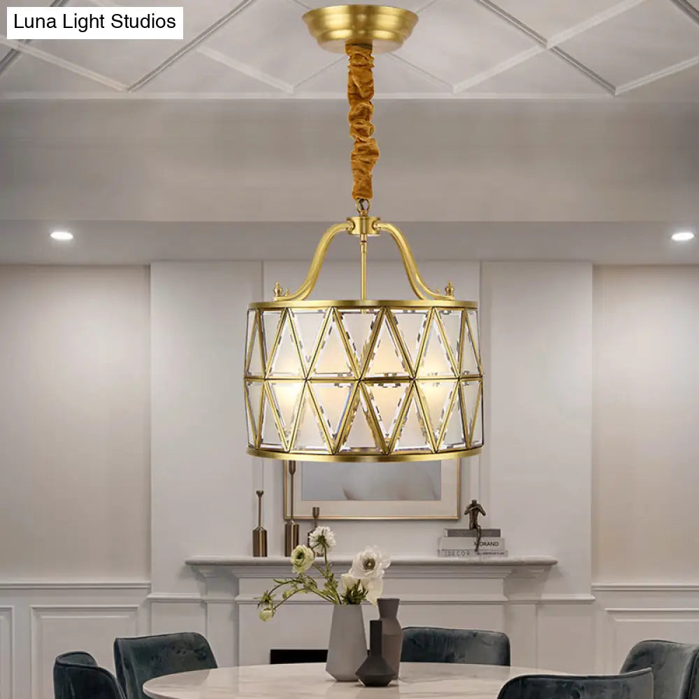 Traditional Frosted Glass Drum Chandelier Pendant - 4/6 Lights 16/19 Wide Gold Perfect For Dining