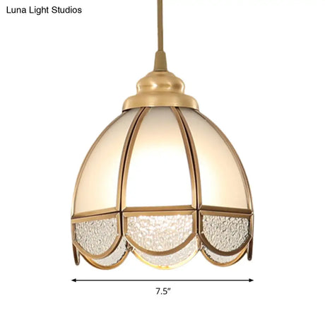 Traditional Frosted Glass Hanging Lamp Kit In Brass - 1 Light Pendant For Dining Room