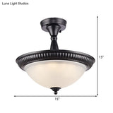 Traditional Frosted Glass Led Black Ceiling Light For Living Room - Bowl Semi Mount Lighting With