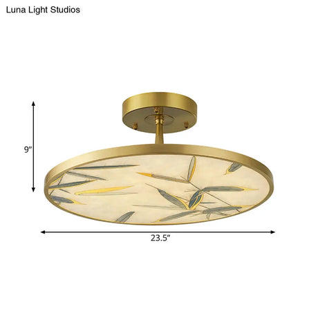 Traditional Frosted Glass Semi Flush Mount Light In Gold - 16’/23.5’ Width
