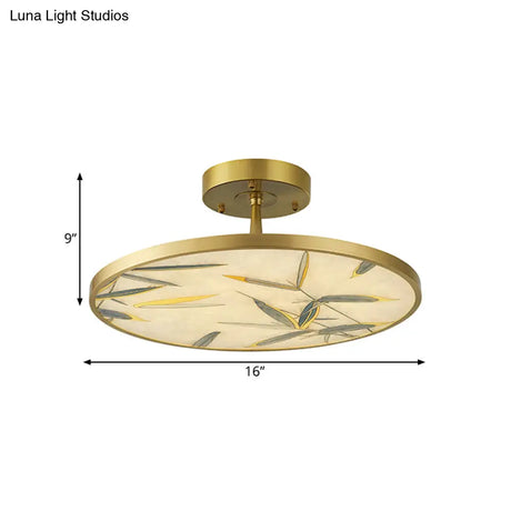 Traditional Frosted Glass Semi Flush Mount Light In Gold - 16’/23.5’ Width