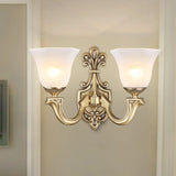 Traditional Frosted Glass Wall Mounted Lamp With Gold Finish - Inverted Bell Design And Curved Arm 2
