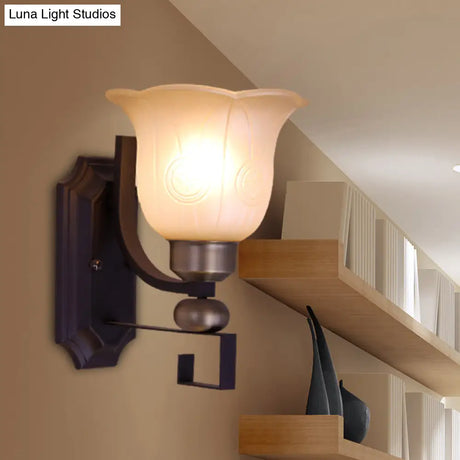 Traditional Frosted Glass Wall Sconce With Black Finish - Perfect For Bedroom Lighting!