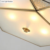 Traditional Geometric Curved Frosted Glass Panel Ceiling Flush Mount - 4/5 Lights Light In Brass