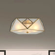 Traditional Geometric Curved Frosted Glass Panel Ceiling Flush Mount - 4/5 Lights Light In Brass