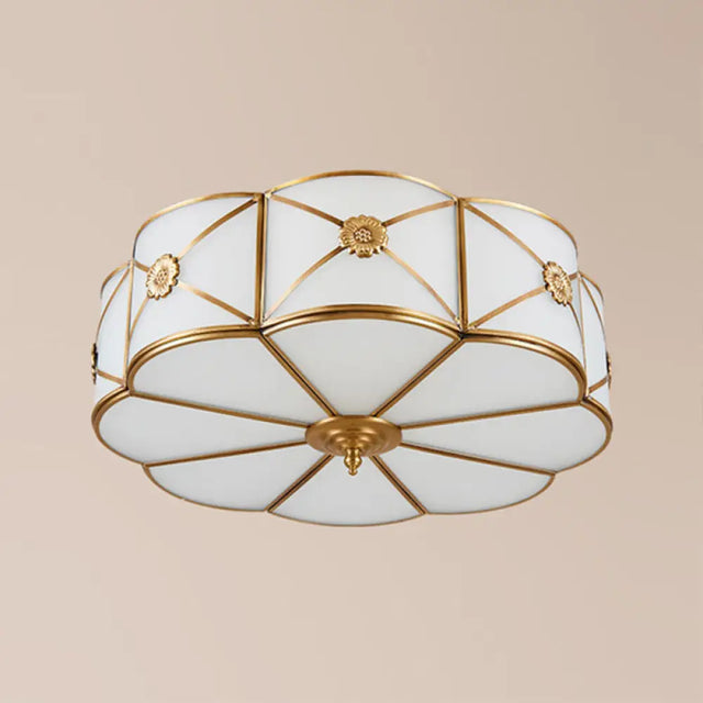 Traditional Glass Brass Close-To-Ceiling Light Fixture - Clover Flush Mount