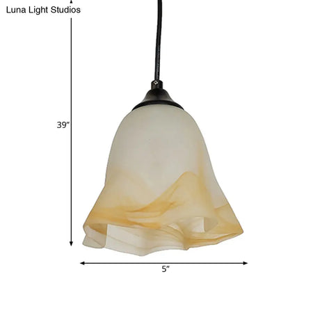 Traditional Glass Pendant Light With Flower/Cone Shape For Living Room