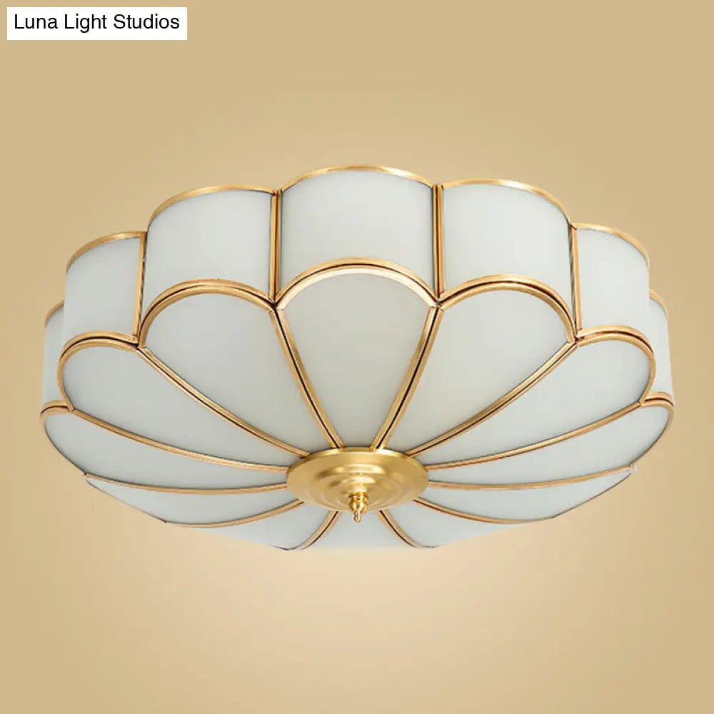 Traditional Glass Petal Brass Semi-Flush Ceiling Light Fixture