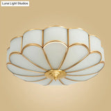 Traditional Glass Petal Brass Semi-Flush Ceiling Light Fixture