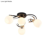 Traditional Globe White Glass Semi Flush Light With 4/6/9 Mounted Lights For Living Room Ceiling