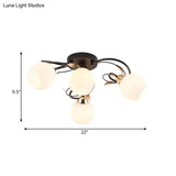 Traditional Globe White Glass Semi Flush Light With 4/6/9 Mounted Lights For Living Room Ceiling