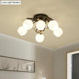 Traditional Globe White Glass Semi Flush Light With 4/6/9 Mounted Lights For Living Room Ceiling