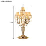 Traditional Gold Candlestick Table Lamp With Crystal Spears And Optional Fabric Bell Shade - Set Of