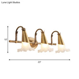 Traditional Gold Cone Vanity Lighting - White Glass 1/2/3-Head Bathroom Wall Lamp With Lettuce Trim