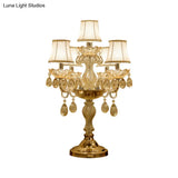 Traditional Gold Crystal Candlestick Table Lamp With White Bell Fabric Shade