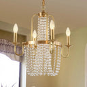 Traditional Gold Crystal Chandelier With 4 Hanging Candelabra Bulbs