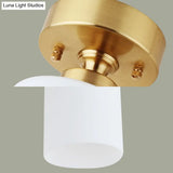 Traditional Gold Cylinder Glass Flush Fixture - 1 Light Living Room Ceiling