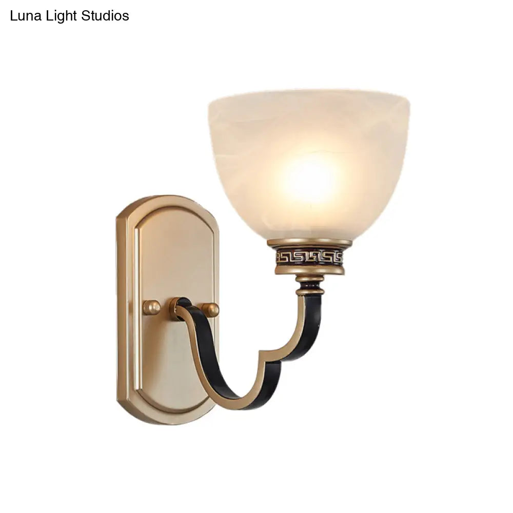 Traditional Gold Dome Wall Mount Sconce Light With Frosted Glass And Wavy Arm Ideal For Living Rooms