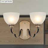 Traditional Gold Dome Wall Mount Sconce Light With Frosted Glass And Wavy Arm Ideal For Living Rooms
