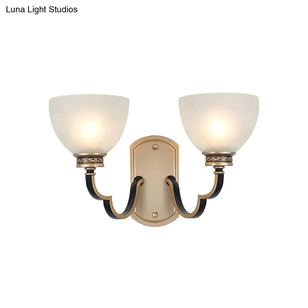 Traditional Gold Dome Wall Mount Sconce Light With Frosted Glass And Wavy Arm Ideal For Living Rooms