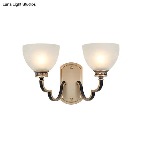 Traditional Gold Dome Wall Mount Sconce Light With Frosted Glass And Wavy Arm Ideal For Living Rooms