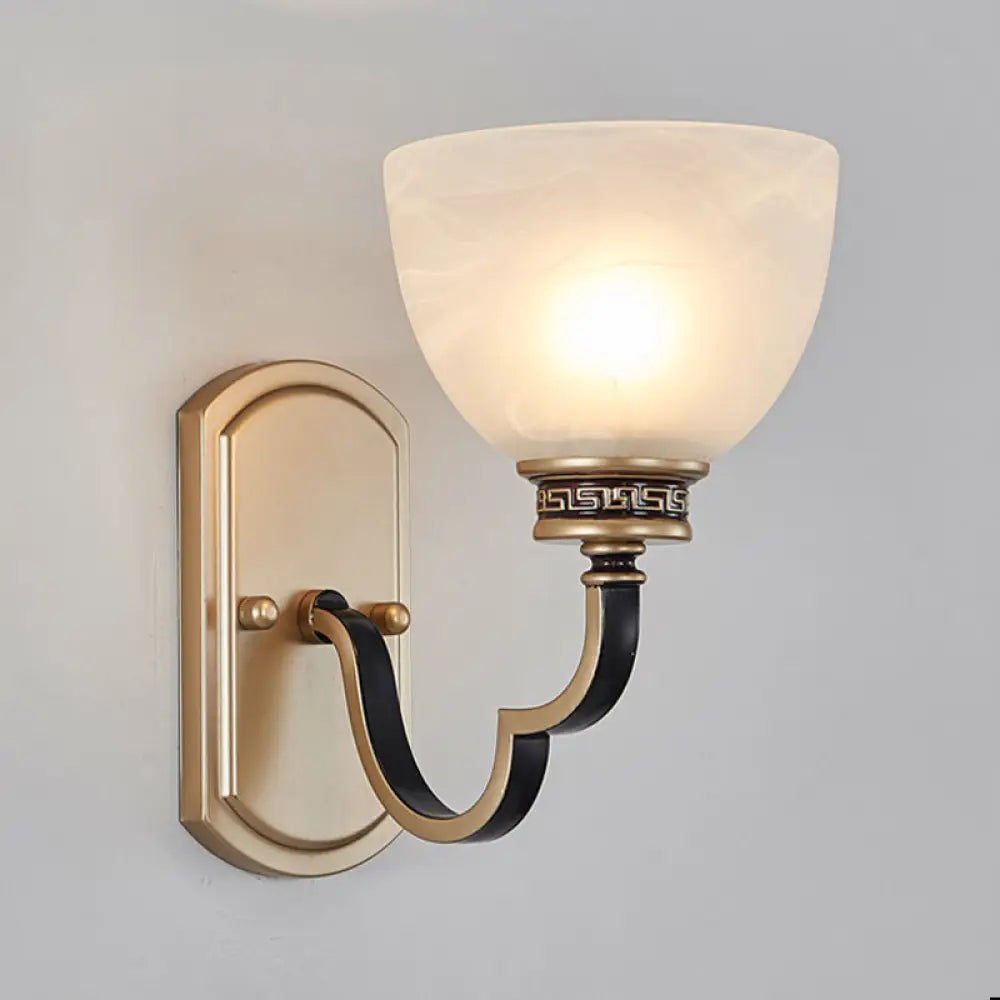 Traditional Gold Dome Wall Mount Sconce Light With Frosted Glass And Wavy Arm Ideal For Living Rooms