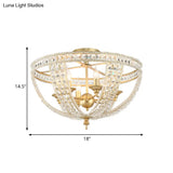 Traditional Gold Finish Crystal Strand Ceiling Light Fixture - 3/4 Lights Semi Mount 14’/18’ Wide