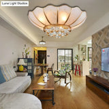 Traditional Gold Flared Flush Mount Ceiling Light With Crystal Accent 6 Lights And Beveled Glass
