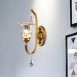 Traditional Gold Floral Glass Sconce With Crystal Accent - Elegant Wall Mounted Light For Living