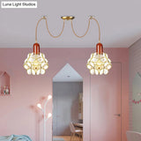 Traditional Gold Flower Bedroom Pendant Light - 2/3/4-Head Clear Water Glass Swag Lamp