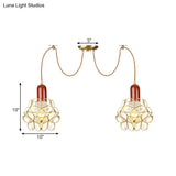Traditional Gold Flower Bedroom Pendant Light - 2/3/4-Head Clear Water Glass Swag Lamp