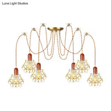 Traditional Gold Flower Bedroom Pendant Light - 2/3/4-Head Clear Water Glass Swag Lamp