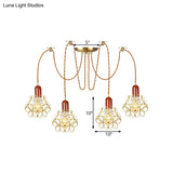 Traditional Gold Flower Bedroom Pendant Light - 2/3/4-Head Clear Water Glass Swag Lamp