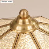 Traditional Gold Flush Mount Foyer Ceiling Light With Octagon Glass Shade - 3 Lights
