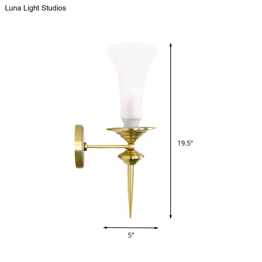 Traditional Gold Flush Mount Trumpet Milk Glass Wall Sconce For Hallway
