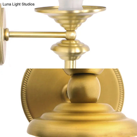 Traditional Gold Flush Mount Trumpet Milk Glass Wall Sconce For Hallway