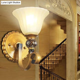 Traditional Gold Frosted Glass Vanity Light Fixture - 1/2/3 Lights Cup Shape/Bell Bathroom Wall