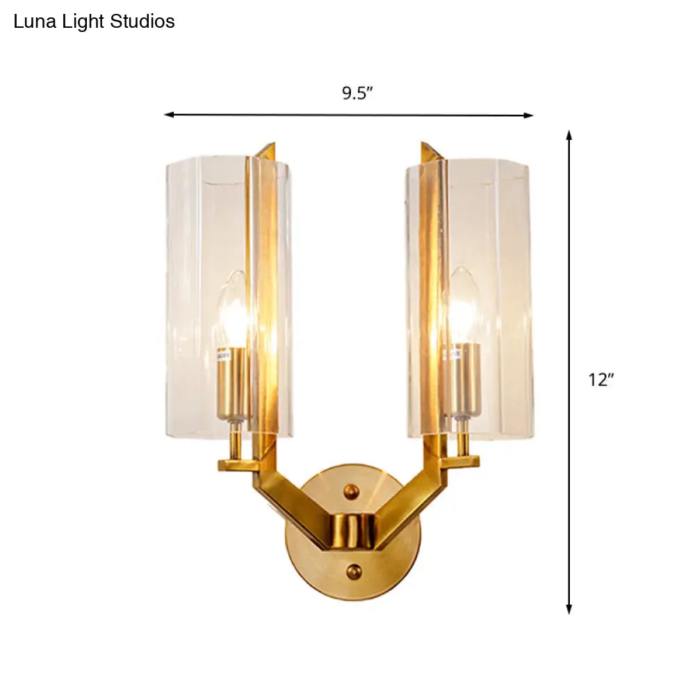 Traditional Gold Glass Wall Sconce Lamp With Clear Tube Bulbs Ideal Bedside Lighting Fixture
