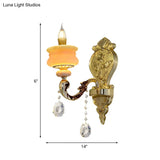 Traditional Gold Jade Candelabra Wall Lamp With Crystal Drop - Mounted Light Fixture