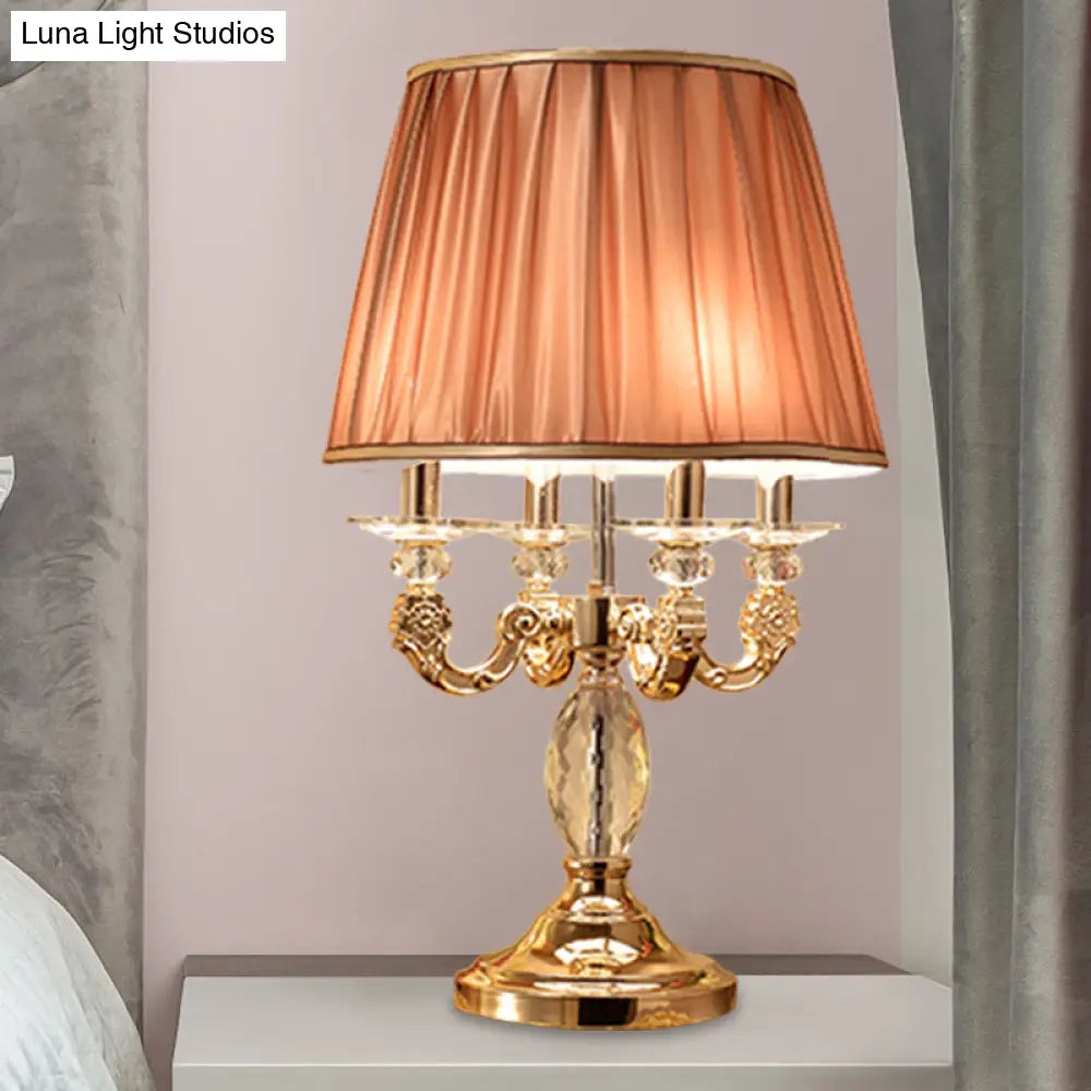 Traditional Gold Metal Candelabra Table Lamp With Crystal Raindrops