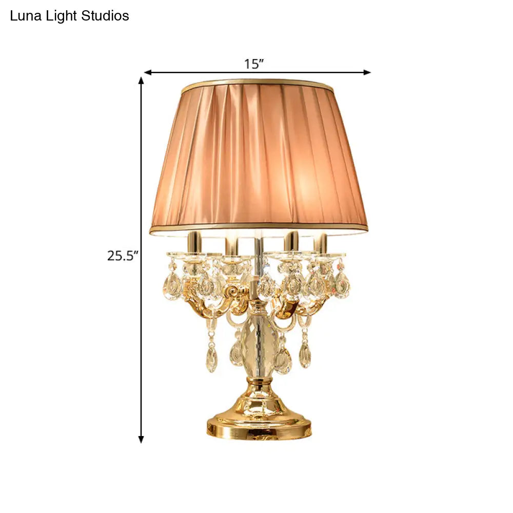 Traditional Gold Metal Candelabra Table Lamp With Crystal Raindrops