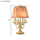 Traditional Gold Metal Candelabra Table Lamp With Crystal Raindrops