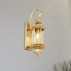 Traditional Gold Metal Wall Lamp With Clear Glass Shade For Living Room