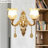 Traditional Gold Sconce Light With Frosted Glass Floral Design - Ideal For Living Room Wall Lighting
