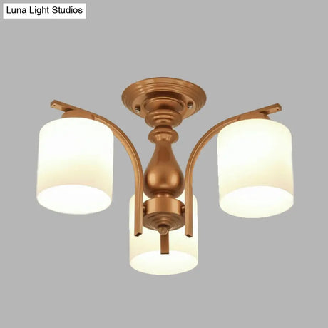 Traditional Gold Semi Flush Ceiling Light Fixture With Frosted Glass Shade - 3/5/6 Lights For