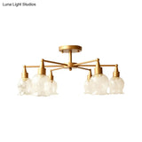 Traditional Gold Semi Flush Light With Flower Shape Clear Glass - 6 Lights Living Room Semi-Mount