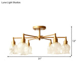 Traditional Gold Semi Flush Light With Flower Shape Clear Glass - 6 Lights Living Room Semi-Mount